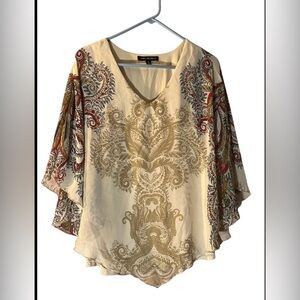 Sara Michelle XL boho fairy coquette handkerchief bat wing lined sheer blouse